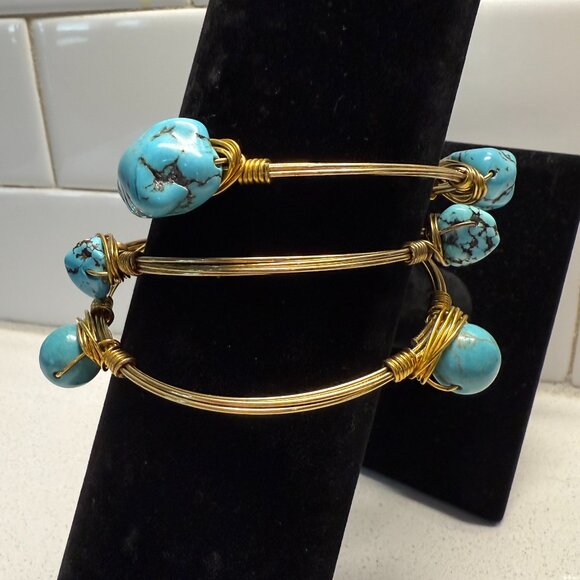 Set of 3 Stone Wire Wrapped Bangle Bracelets - Picture 5 of 5